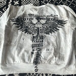 Affliction White and Black Graphic Sweater